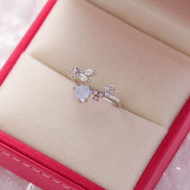 New Gorgeous Geometric Flower Hollow Butterfly Bowknot Full Zircon Opening Finger Ring For Women Charm Beach Party Jewelry
