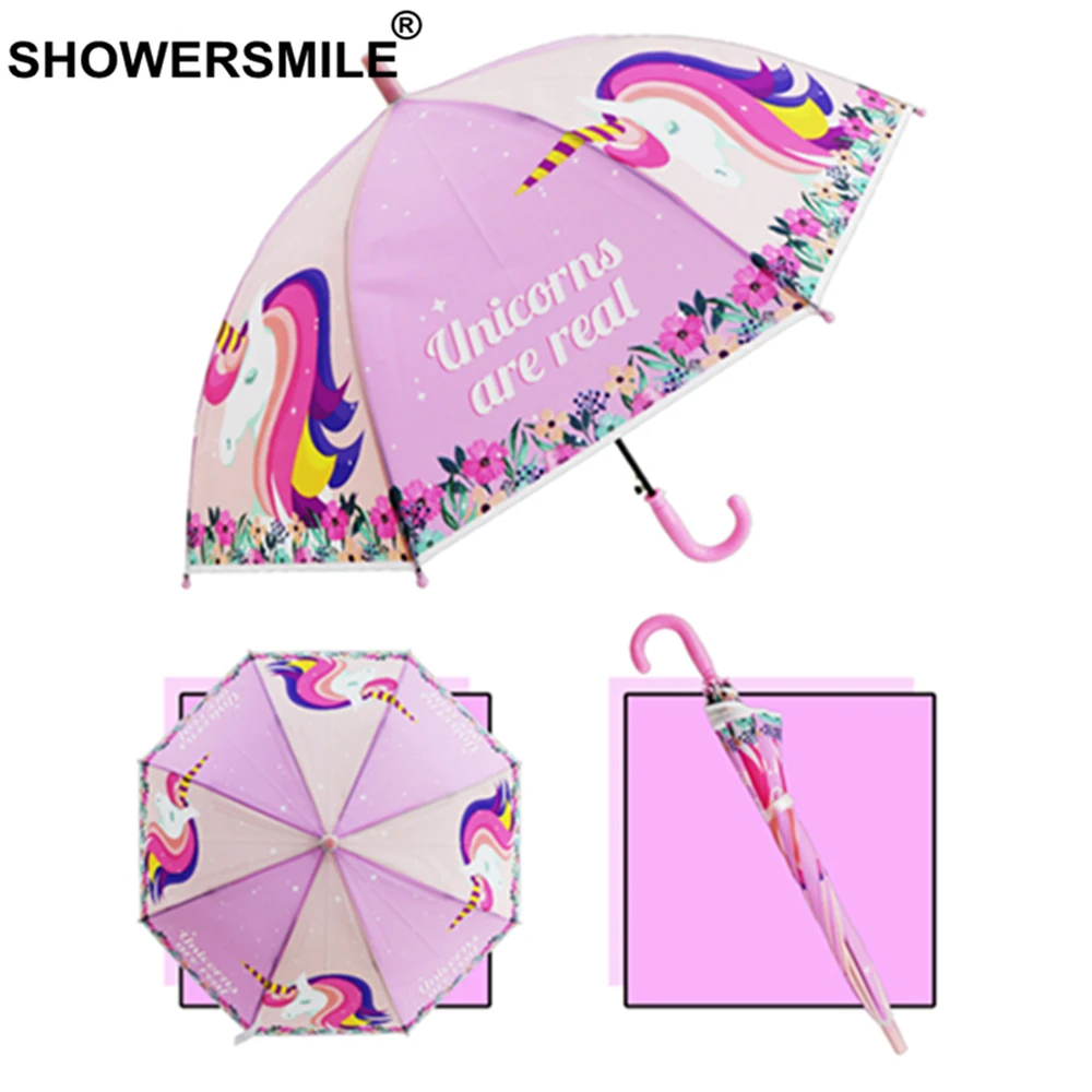 SHOWERSMILE зонтик Детский Единорог детская длинная ручка прозрачный зонтик животное мультфильм Девочка Мальчики дождь Солнце милый Iguarda Chuva