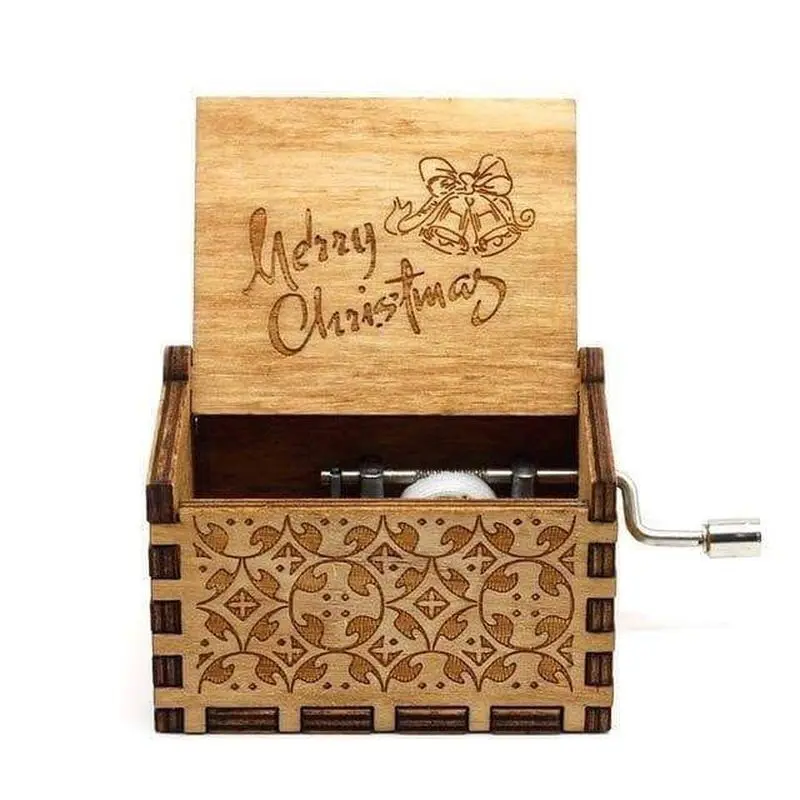 G DIY Classic Christmas Theme Hand shake Carved Music Box Wooden Hand-cranked Music Box Christmas Gift Birthday gifts for kids - Цвет: G