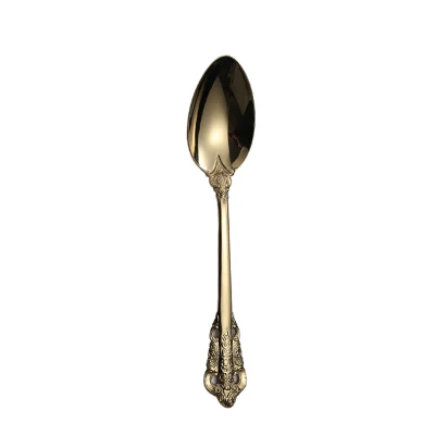 Ретро Роскошные столовые приборы 304 вилка ложка нож из нержавеющей стали набор золотой Западный столовые приборы узор ручка для гравировки посуда - Цвет: Gold Main Spoon