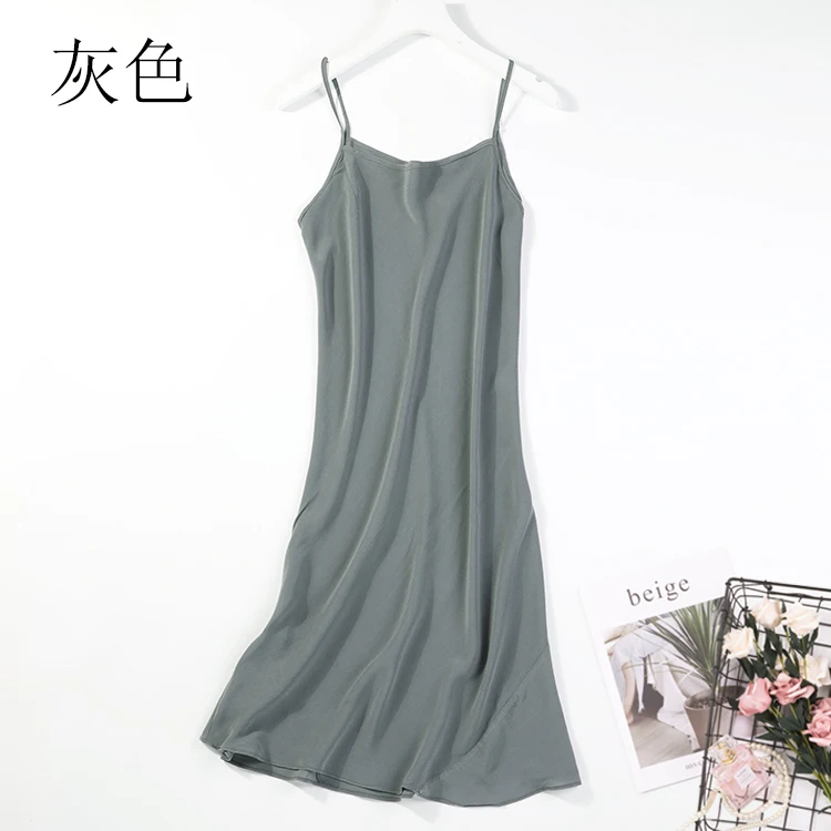gray Шелк сорочка ночная рубашка пижама с бретельками JN002 - Цвет: gray