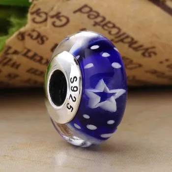 

Original Blue & White Starry Night Lampwork Murano Glass Beads Fit 925 Sterling Silver Charm Pandora Bracelet Bangle DIY Jewelry