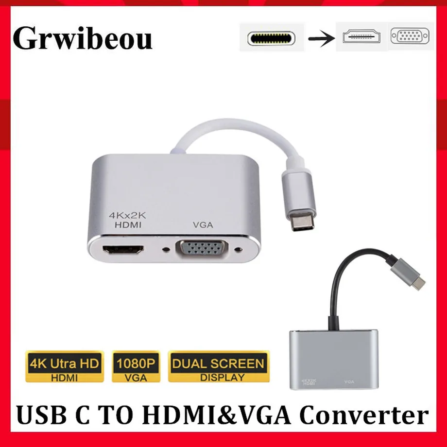 Grwibeou USB Type C к HDMI 4K 30 Hz VGA адаптер 3 1 и видео конвертер для нового Macbook Pro|Адаптеры Type-C|