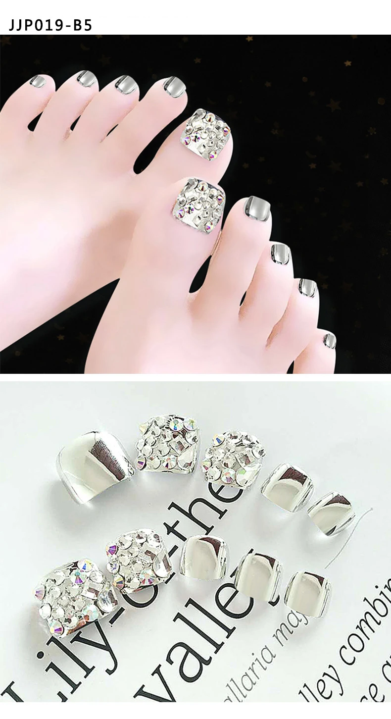 24 шт носочки накладные ногти Алмазные блестки ногти искусственные накладные ногти повторные советы для дизайна ногтей для ног дропшиппинг - Цвет: JJP019-B5
