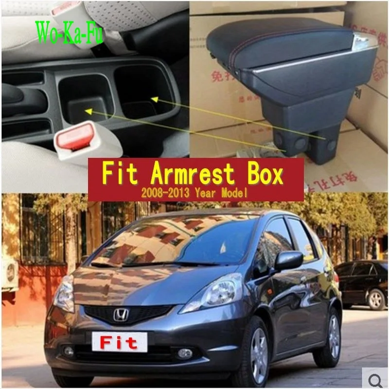 For Honda Fit Jazz 2nd generation Armrest Box Center console central Store content Storage box with cup holder ashtray USB | Автомобили и