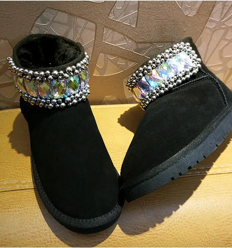 Snow boots in the tube rhinestones sequins bread shoes winter leather boots women
