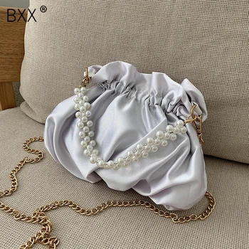 

[BXX] Silk Drawstring Crossbody Bucket Bags For Women 2020 Elegant Shoulder Handbags Female Travel Pearl Cross Body Bag HN086