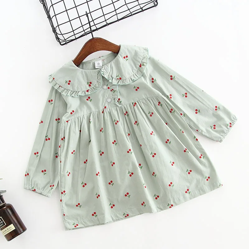 

Fresh ~ Childrenswear Korean-style Girls Dress Frilled Collar Full Printed Cherry Children GIRL'S Shirt Dress