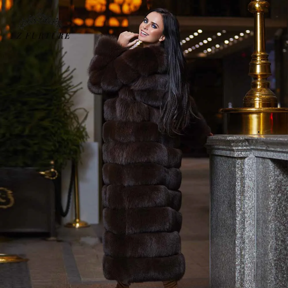 Новинка, пальто из натурального Лисьего меха с круглым вырезом, длина 120 см, Женская куртка из натурального меха лисы, настоящее теплое зимнее женское меховое пальто, роскошная FC-230