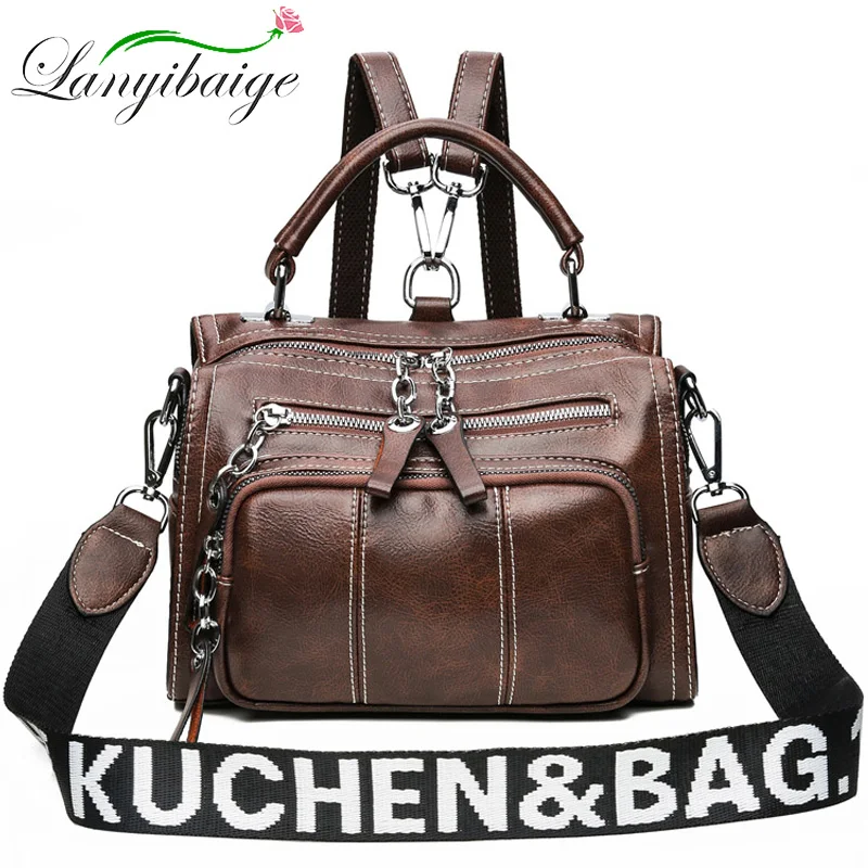 

Multifunction Mini Women Backpack Brown Two models Women Leather Backpack high quality school bag for Girls mochila feminina