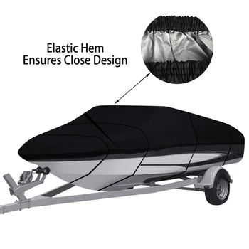 

Universal 210D 17-19ft Waterproof Heavy Duty UV Protected Oxford Fabric Trailerable V Shape Boat Cover Ship Accessory (Black)