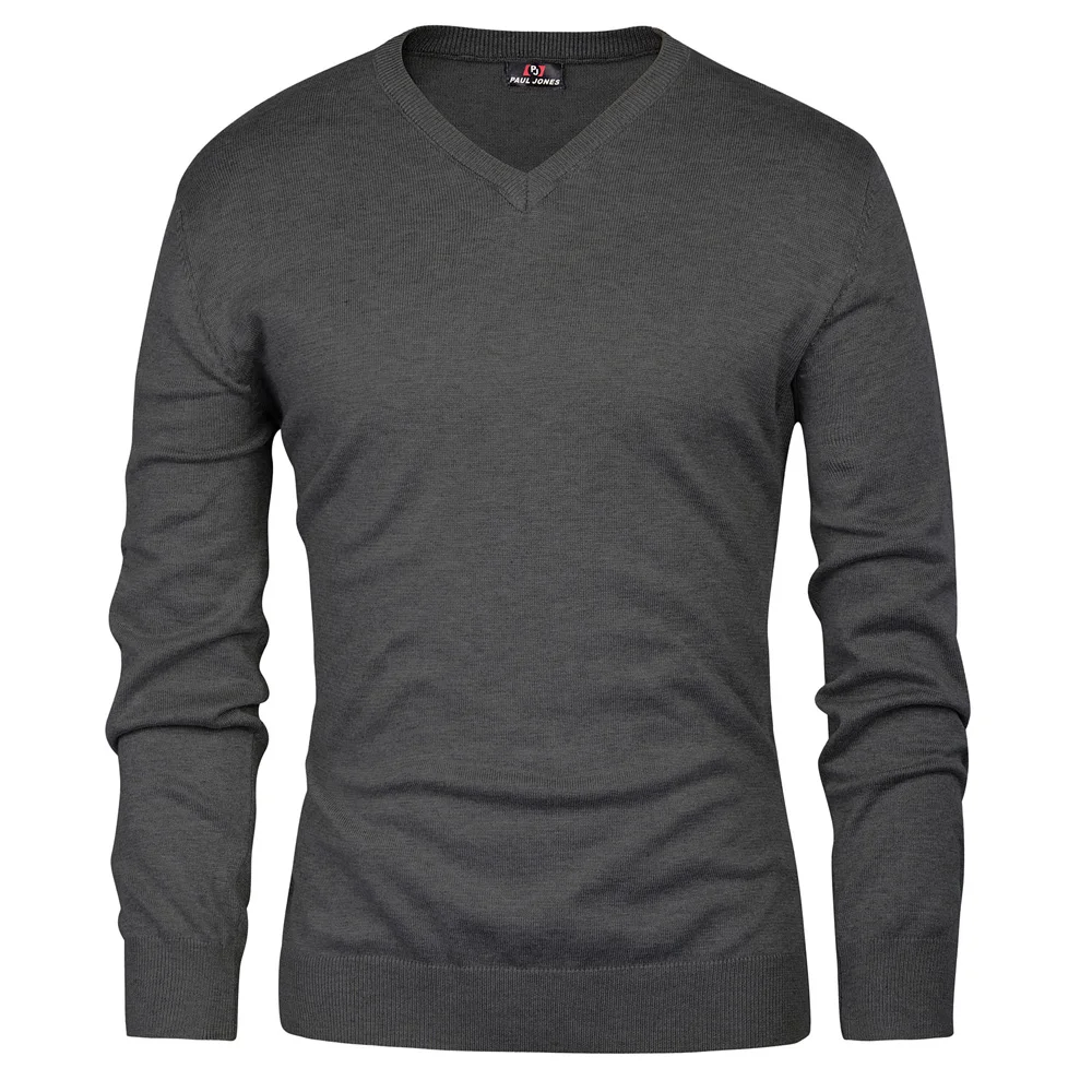 Мужской свитер, теплый зимний стильный длинный рукав, v-образный вырез, одноцветная одежда, мужской модный классический джемпер, пуловер, вязаный свитер, топы - Цвет: Dark Gray