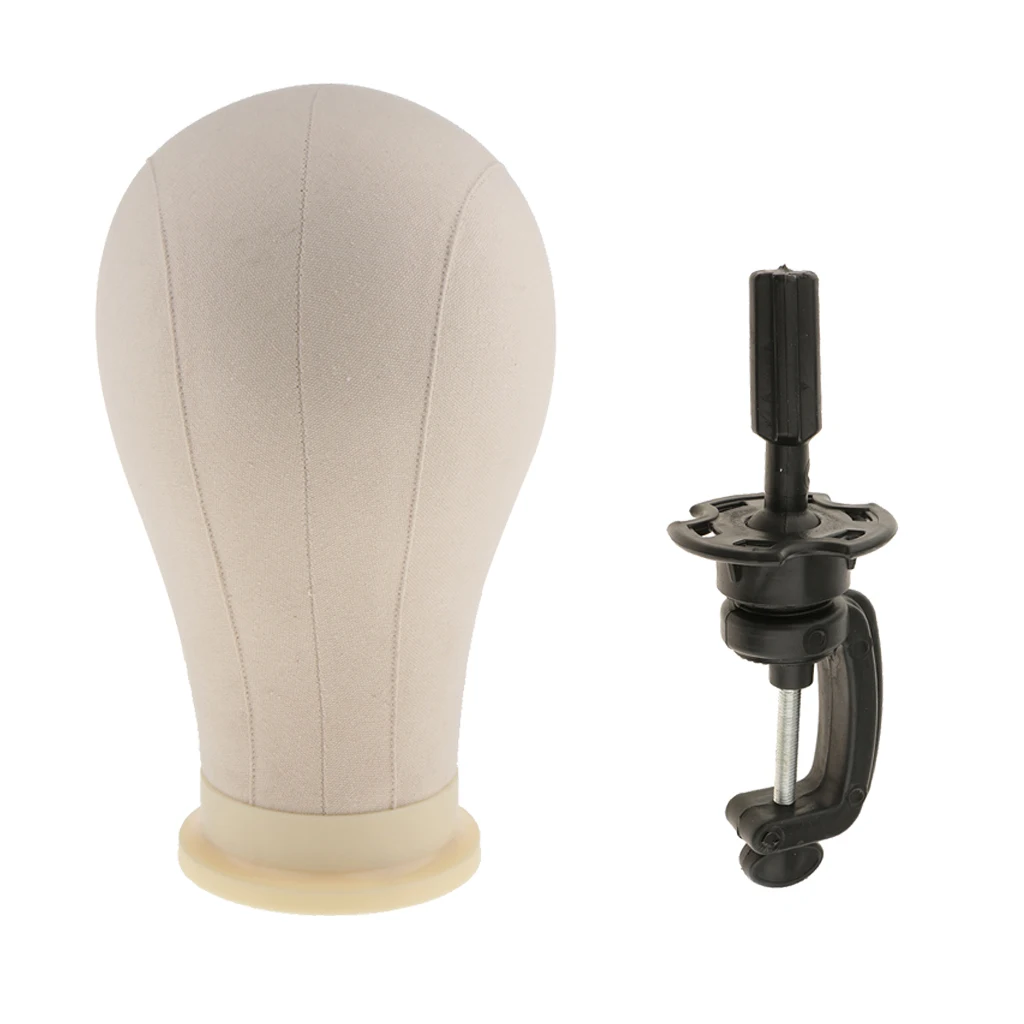 23 inches Cork Canvas Block Mannequin Head with Black Desk Mount Holder Stand Set