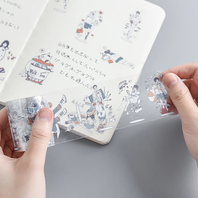 Cute Girls And Boys Daily Pvc Transparent Masking Washi Tape Decorative Adhesive Decoration Diy Scrapbooking Sticker Label | Канцтовары