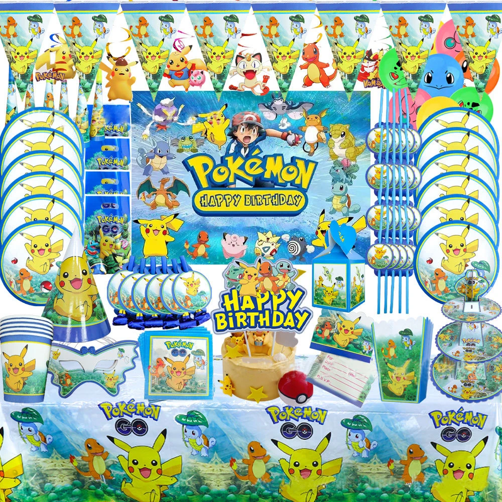 Pokemon Birthday Party Tool Props Straw Banner Baby Shower Party Supplies Wedding Balloon Decoration Pikachu Topper Boy Surprise
