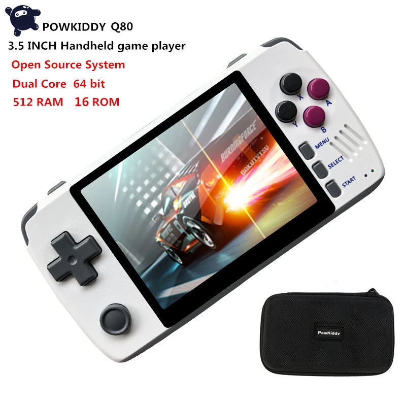 Powkiddy Q80 handheld video Game Console Dual core 16G ROM Open source system 3.5 " Screen Built-in 1000+Games PS1 18 Simulator