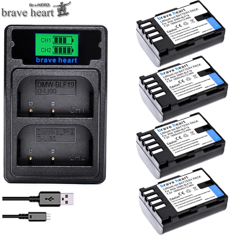 4 шт. 1850 мАч DMW-BLF19 DMW BLF19 BLF19 литий-ионный аккумулятор+ ЖК-USB зарядное устройство для Panasonic Lumix DMC-GH3 DMC GH3 GH4 DMC-GH4 камеры - Цвет: charger and 4battery