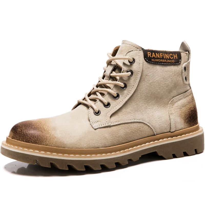 beige Винтажные мужские Ботинки martin из натуральной кожи; зимняя мужская повседневная обувь; ботильоны; мужские теплые зимние ботинки; Повседневная Рабочая обувь - Цвет: beige