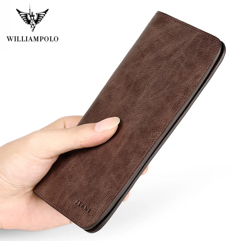 

WilliamPolo Full-Grain leather Long Wallet For Men Ultra-thin Vintage Credit Card Holder Coin Purses Business Clutch Cowhide