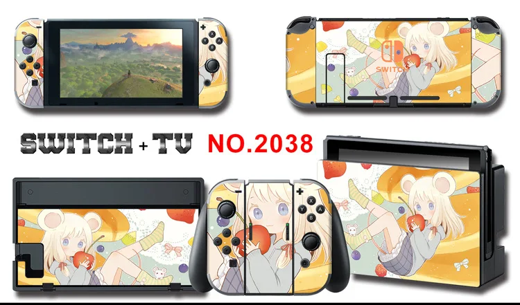 1set New Cute Anime Full Body Sticker for NS Switch Protective Cover Skin Colorful Art for Game Console Joy-Con Controller Decor