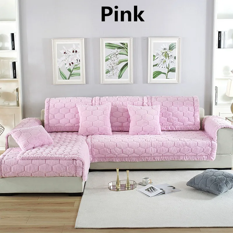 Pink Утолщенные Чехлы для дивана для гостиной, защитная плюшевая ткань, универсальный секционный чехол для дивана, чехол для дивана - Цвет: Pink