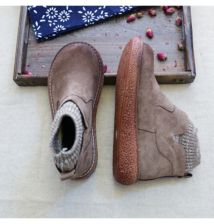 HUIFENGAZURRCS- Сапоги ручной работы, кожаные ботинки, в ретро-стиле mori обувь для девочек, Повседневное ботинки в стиле «Ретро», зимние теплые сапоги