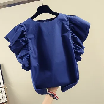 

Butterfly Sleeve Shirts Women 2020 Summer New Sweet Lotus Leaf Edge Splice Flying Sleeve Short Sleeve Blouse Shirt Girl Student
