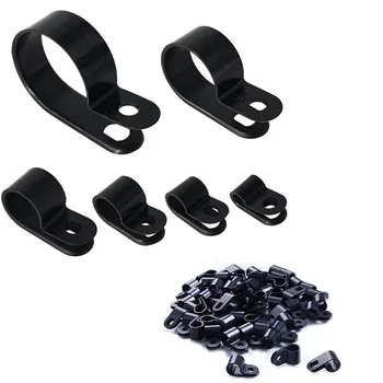 

210 Pcs Plastic Cable Clamp Black Nylon Screws, R-Type Cable Wire Clip Clamp Fasteners for Wire Management