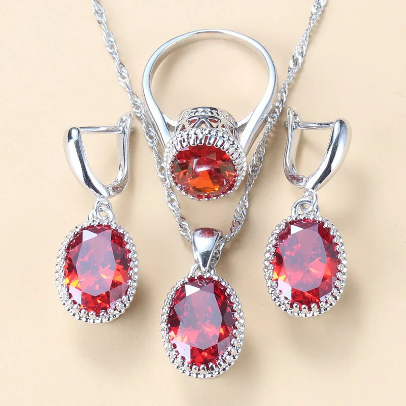 AAA+ Quality Red Garnet Bridal Wedding Costume Necklace And Earings Fashion Jewelry 2022 Set Whole Sale