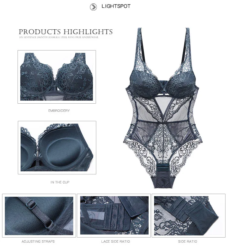 CINOON Sexy Push Up Underwear Lace Corset Women Elasticity Transparent Underwear Hollow Out Gather Bustier Bodysuit Lingerie (15)