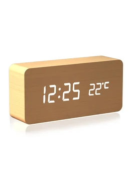 

Led Alarm Clock Digital Module Wooden Thermometer Display Wooden Digital Luminous Alarm Clock Led Table Electronic Watch OO50AC