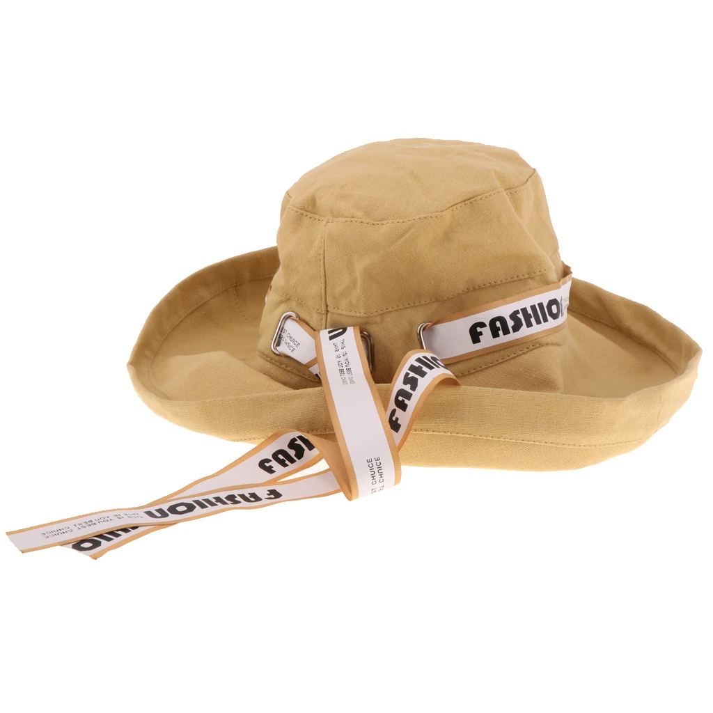 Womens Classical Bucket Hat Packable Wide Brim Sun Hat Cap with Wind Rope