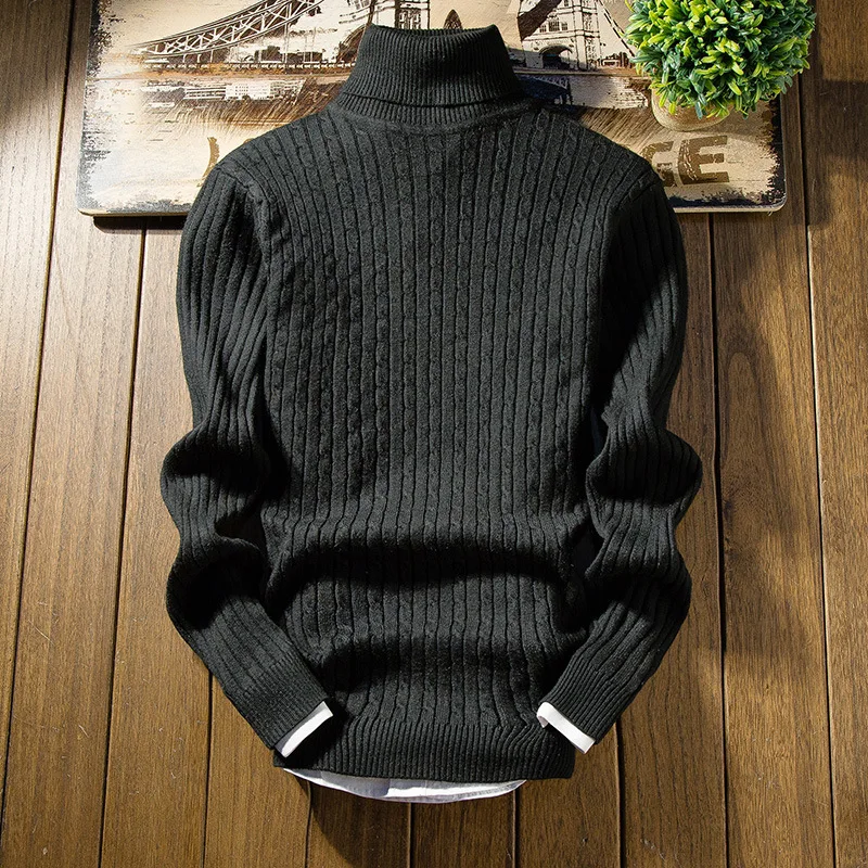 Модный черный пуловер с высоким воротом, свитера для мужчин, мужской свитер, Осень-зима, теплый, Облегающая посадка, мужской сверхмодный свитер, мужской свитер