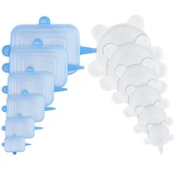 

12 Pack Round + Rectangle,Silicone Stretch Lids Reusable, Food Storage Silicone Lids Cover for Container Bowl,Pots,Cups