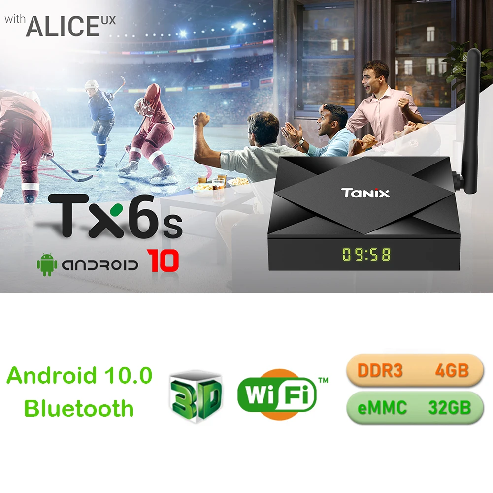 ТВ приставка Tanix TX6S Box100x100x20mm Android 10 4 ГБ 32 двухдиапазонный WiFi Bluetooth