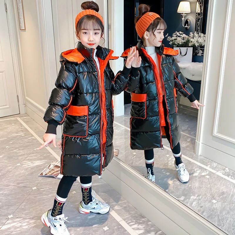 

Fashion Shiny Kids Duck Down Coats Teenager Waterproof Hooded Light-Reflecting Long Jacket Winter Children's Clothing 4-14Yrs