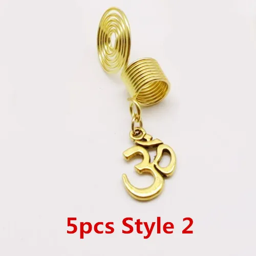 5pcs Style 2 5 шт./упак. Золотой спиральные украшения шармы, подвязанные лентой, с объемной волной, дредлоки, для увеличения объема, бусины манжеты кольца трубки для Аксессуары для волос - Цвет: 5pcs Style 2