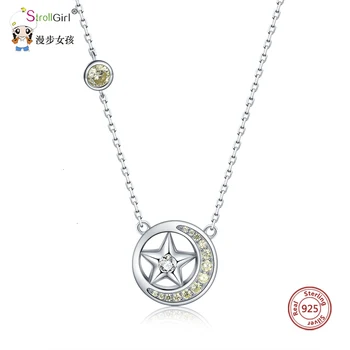

Strollgirl 100% 925 Sterling Silver Shiny Moon Star Necklace With Yellow CZ Round Shape Pendant Necklace Christmas Gift 2019 New