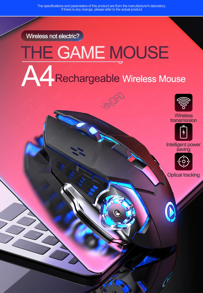 Wireless 2.4G Rechargeable Gaming Mouse, Business Home Office Silent PC Laptop Mouse, Pink Blue Glowing Mouse Gamer wired computer mouse