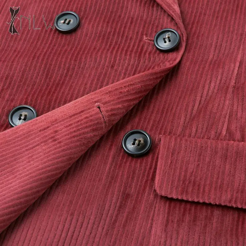 NLW Casual Corduroy Red Blazer Jacket Women Autumn Winter Office Lady Work Blazer Coat Double Breasted Streetwear Blazer
