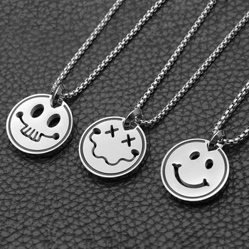 

mens necklaces stainless steel star Smiley pendants round male accessories hip hop Steel color necklace chains jewelry the neck