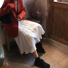 Осенне-зимняя белая теплая Милая юбка Mori Girl, Женская белая тонкая плиссированная юбка с завышенной талией, до середины икры, Женская хлопковая юбка K142