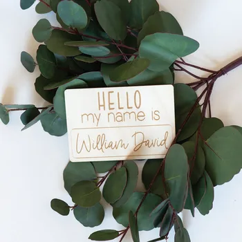 

Newborn name sign “Hello My Name Is” wooden tag customize Hospital welcome birth Announcement plaque Photoshoot New Parents Gift