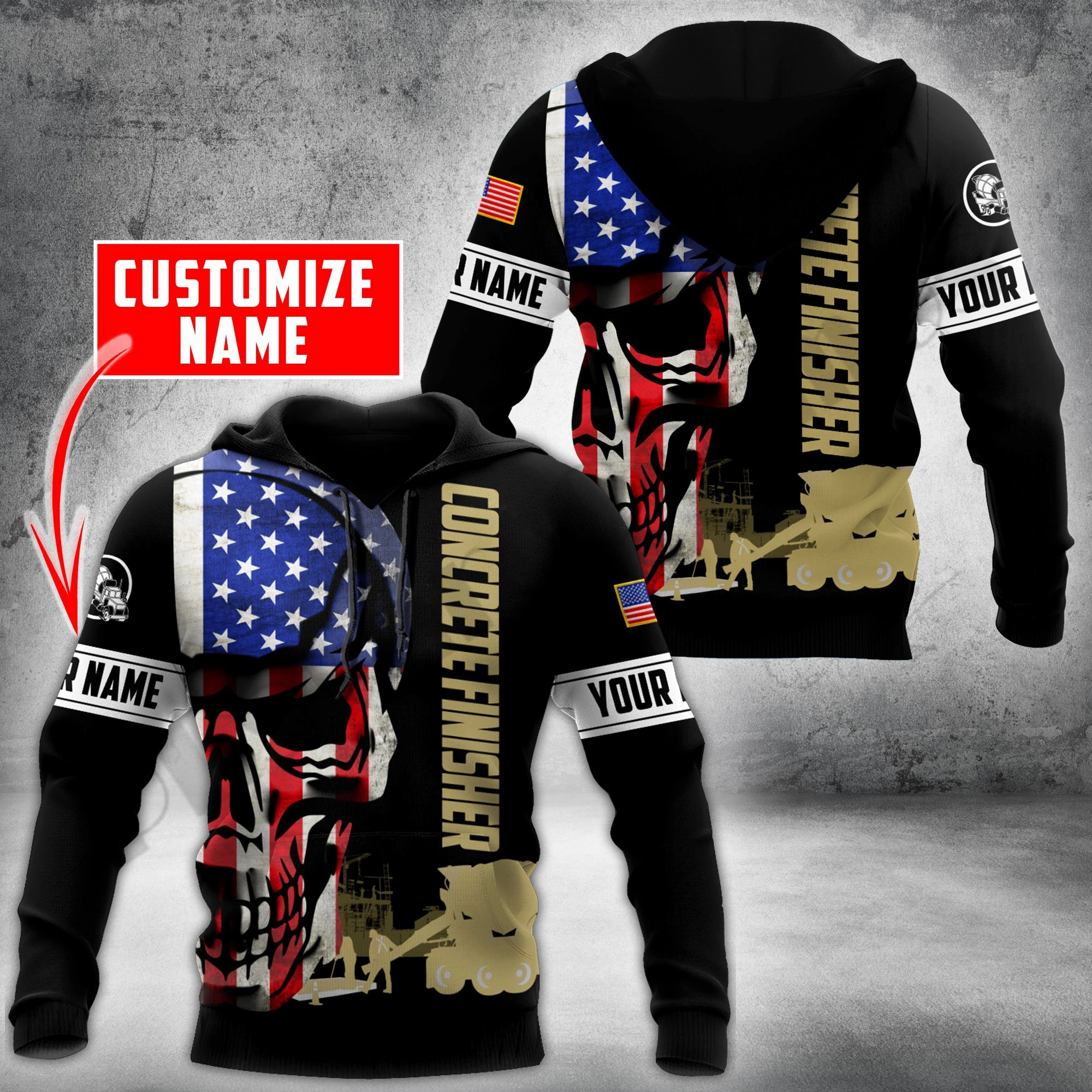 PLstar Cosmos 3DPrint Newest Concrete Finisher Skull Custom Name Combo Set Joggers Unique Streetwear Hoodies/Sweatshirt/Zip Q-3