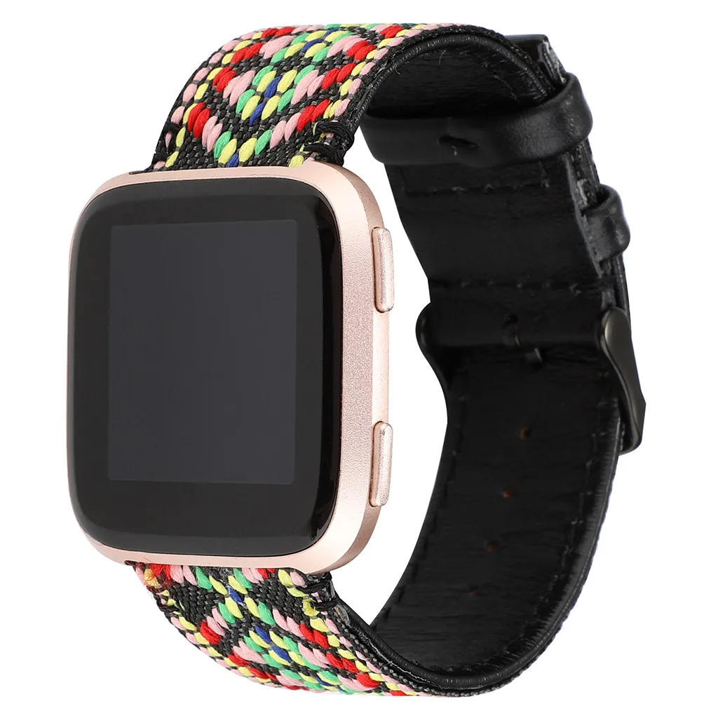 Умные часы этнический кожаный ремешок для Fitbit Versa Смарт-часы для фитнеса Противоскользящий кожаный ремешок из зернистой кожи дышащее украшение