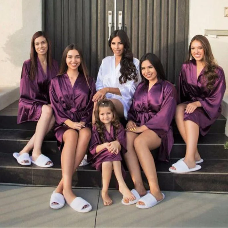 Women sleepwear, sleepwear pajamas: birthday girl & mother of birthday girl robe satin toddler baby women princess spa party favor ladies dressing gift kimono robes
