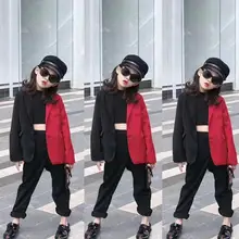 Новые Модные осенние Лоскутные костюмы красного цвета пальто с длинными рукавами для мальчиков и девочек+ штаны комплекты из 2 предметов модельная одежда для выступлений