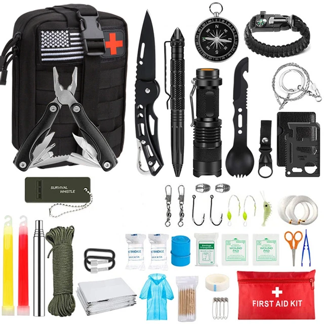 Survival Gear Equipment 100 Pcs Survival First Aid Kit Molle System  Compatible Outdoor Gear Emergency Medical