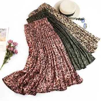 

Harajuku Pleated Skirts Womens Saia Elegant Casual High Waist Skirt Female Faldas Elastic Print A-Line Skirts Womens Solid Q2237