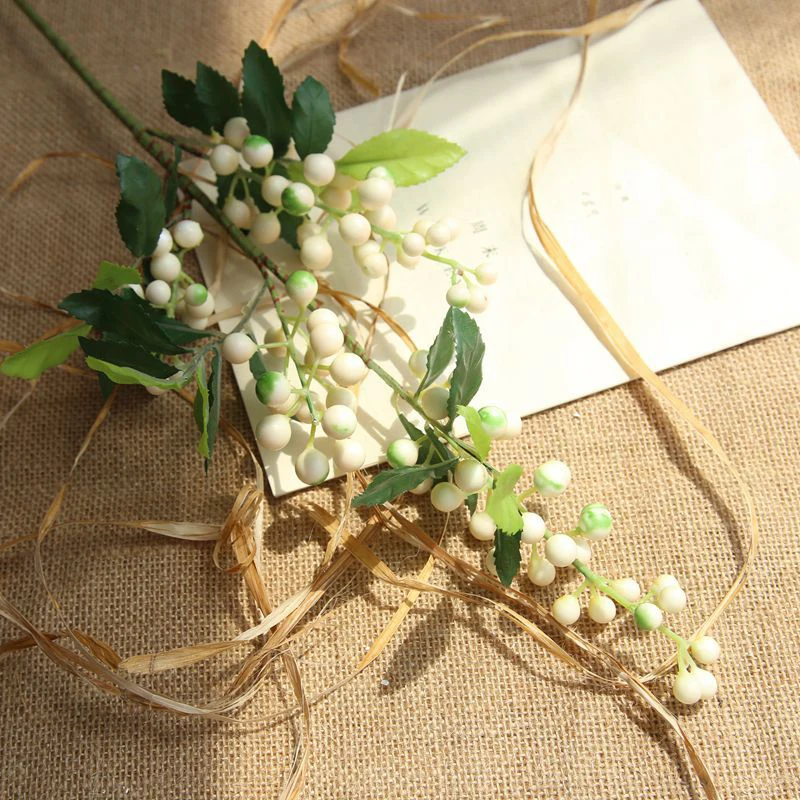 white 1 шт., искусственные красные ягоды, растения, листья, пластиковые искусственные фруктовые ветки для DIY, рождественские, новогодние, свадебные, вечерние, для дома - Цвет: white